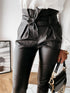 European And American Women Fashion Casual Pu Pants Leather Pants Including Belt - ROUTINE FASHION